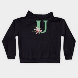 Letter U green with colorful flowers Kids Hoodie